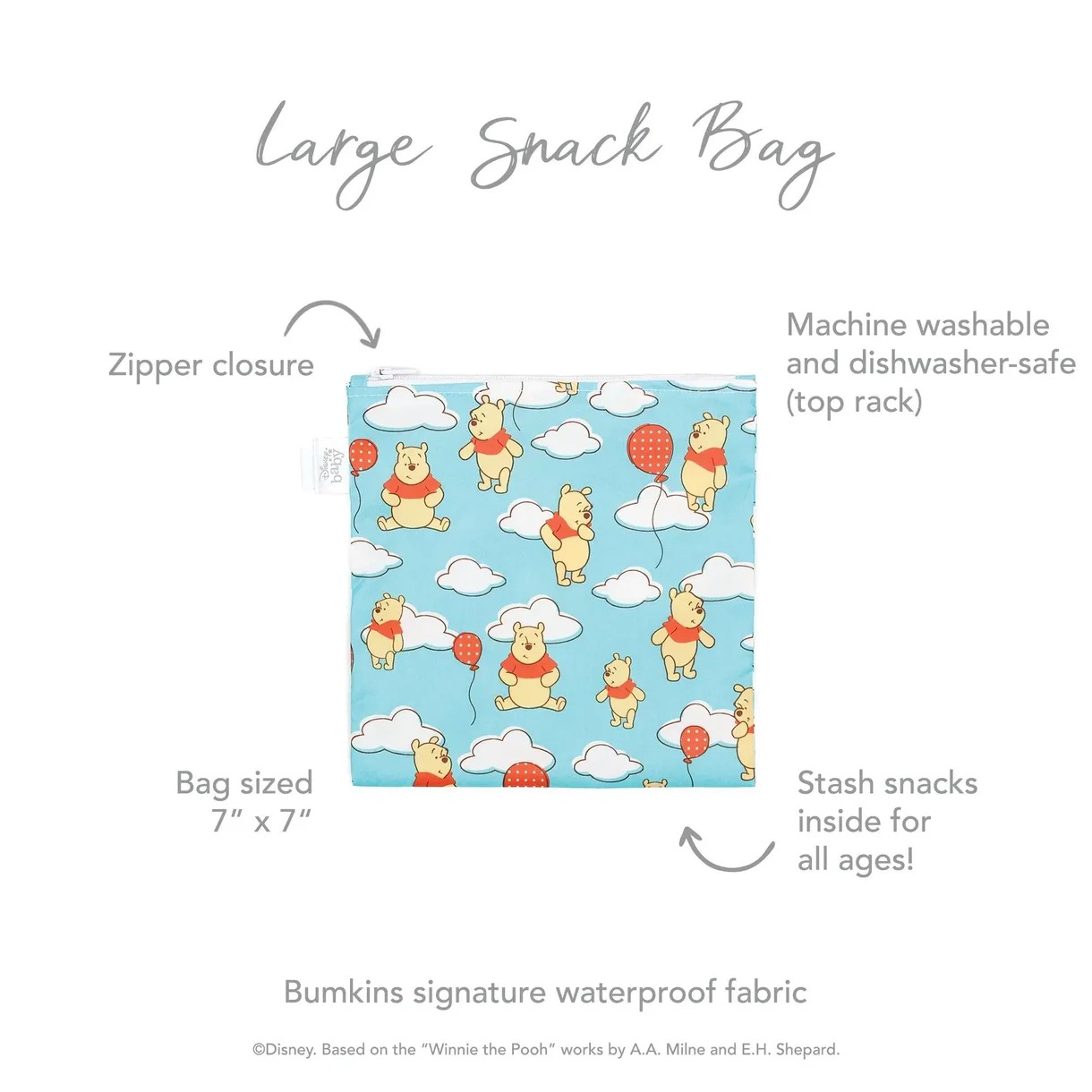 Second chance (no original packaging) - Reusable snack bag - Large - Disney Winnie the Pooh - Blue Balloons