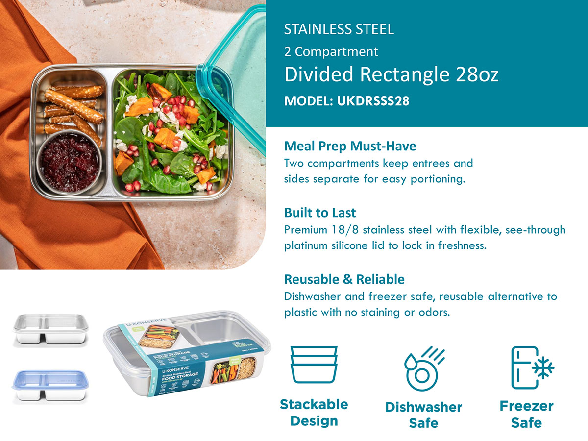 Divided Rectangle Food Containers - 2 Compartment | U-Konserve Europe