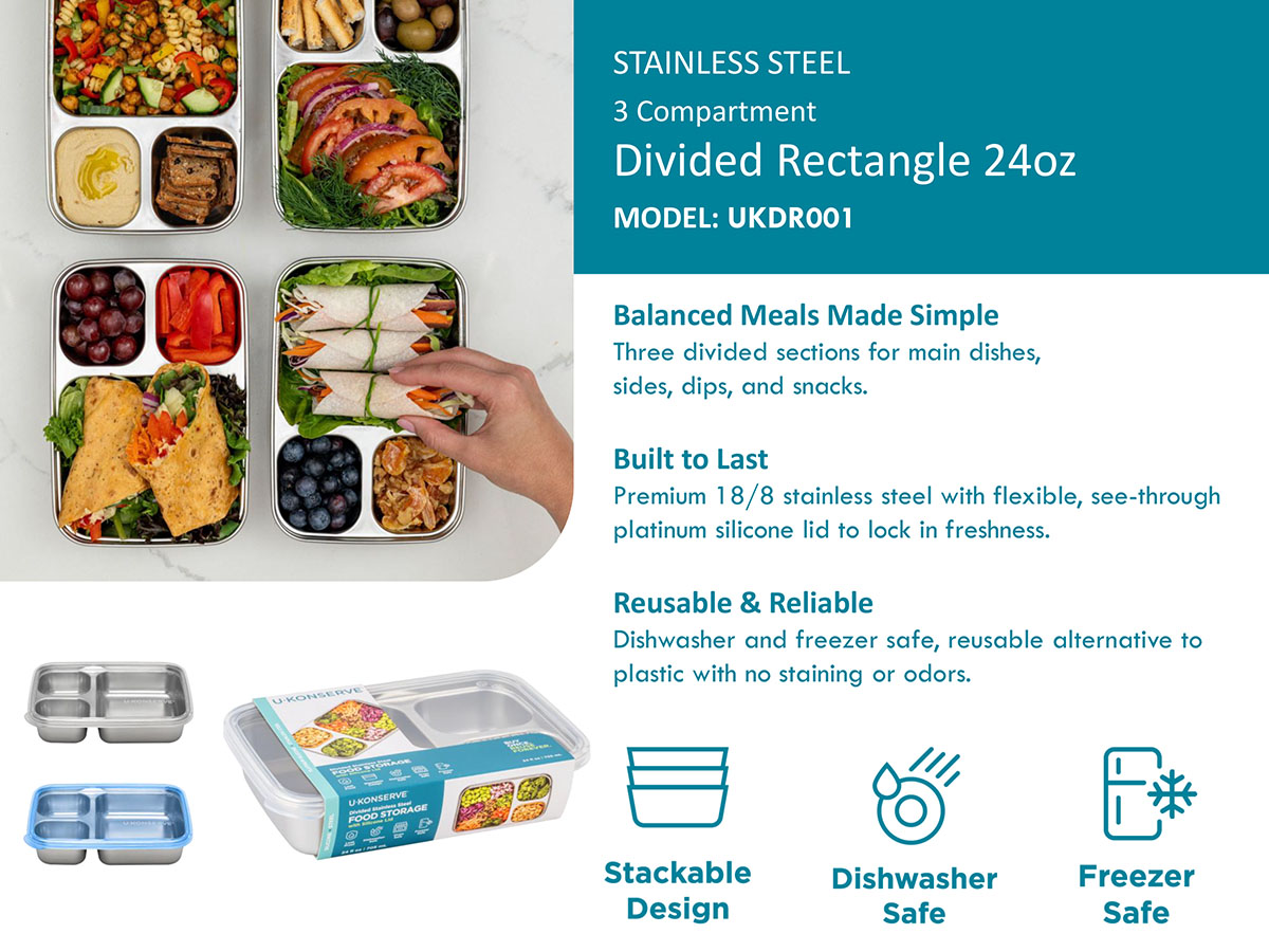 Divided Rectangle (3 Compartment) | U-Konserve Europe